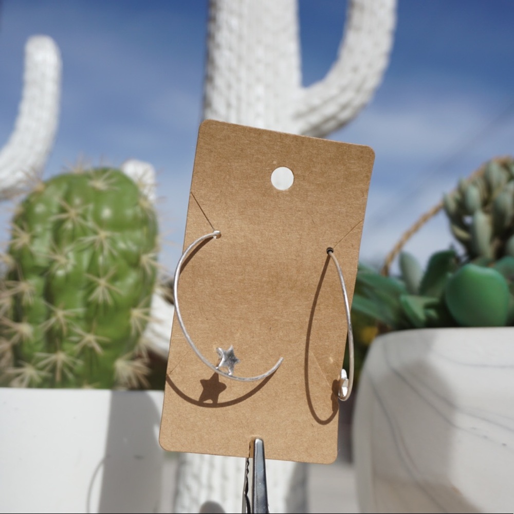 Silver Star Semi-Hoop Earrings